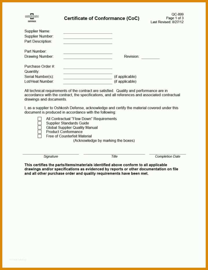 Certificate Of Compliance Vorlage Certificate Of Conformance
