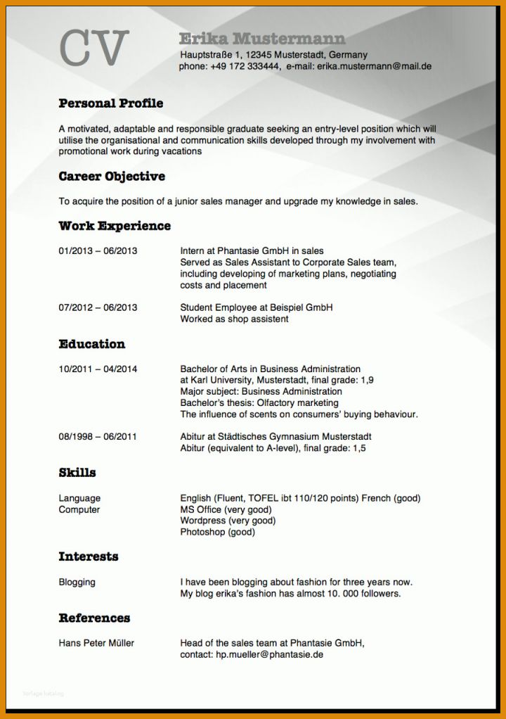 Faszinierend Cv Englisch Vorlage 900x1277