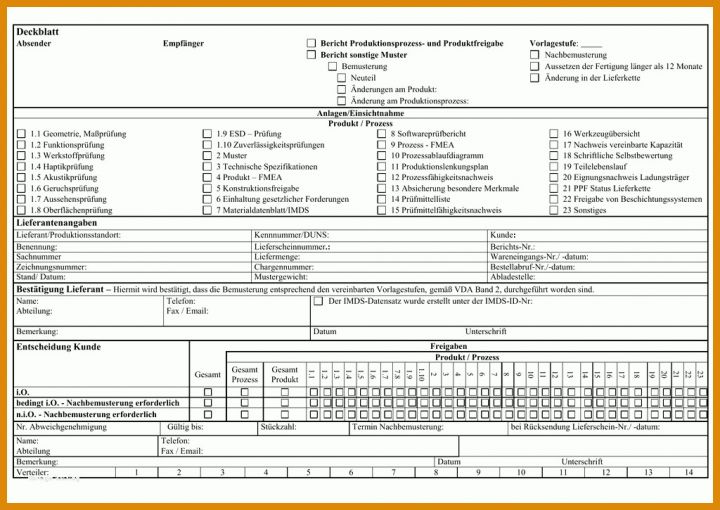 Ausgezeichnet Erstmusterprüfbericht Vda Vorlage Excel 1024x725