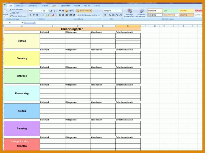 Essensplan Vorlage Excel Ernahrungsplan 2