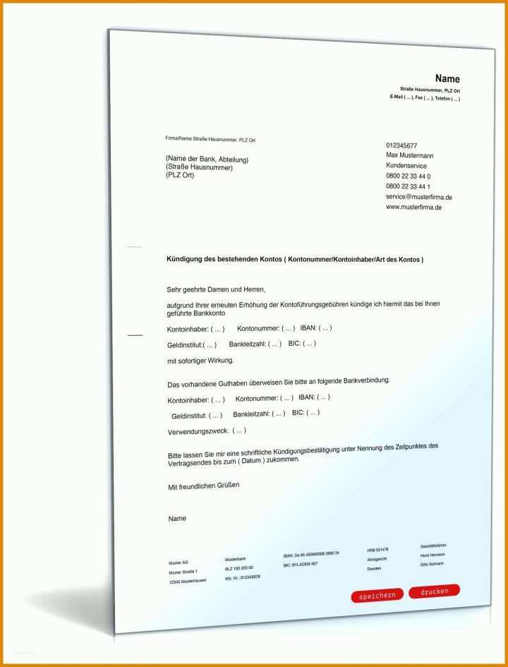 Hervorragen Kündigung Bankkonto Vorlage Word 1600x2100
