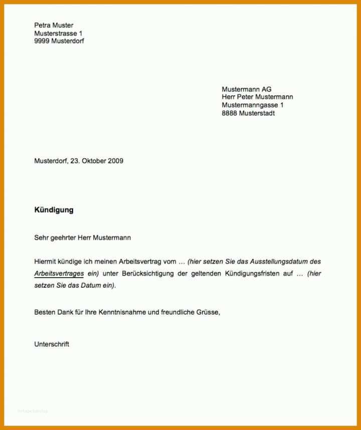 Beste Kündigung Vertrag Vorlage Pdf 859x1024