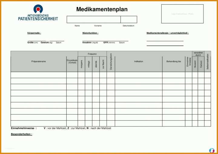 Selten Medikationsplan Vorlage 1754x1240