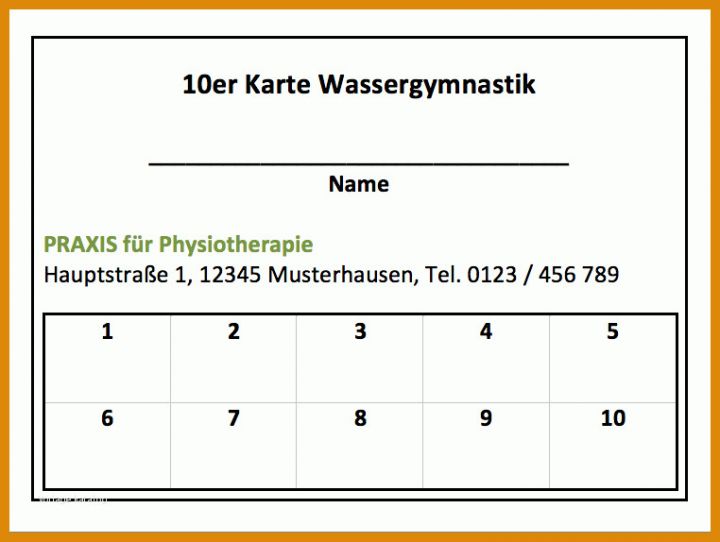 Allerbeste Kostenlos 10er Karte Wassergymnastik Word Vorlage 412507