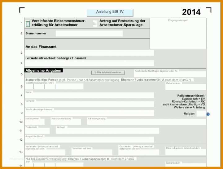 Steuererklärung 2014 Vorlage Vereinfachte Einkommenssteuererklaerung 2014 PDF Vorlage