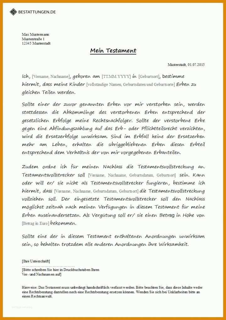 Bemerkenswert Testament Handgeschrieben Vorlage 793x1122