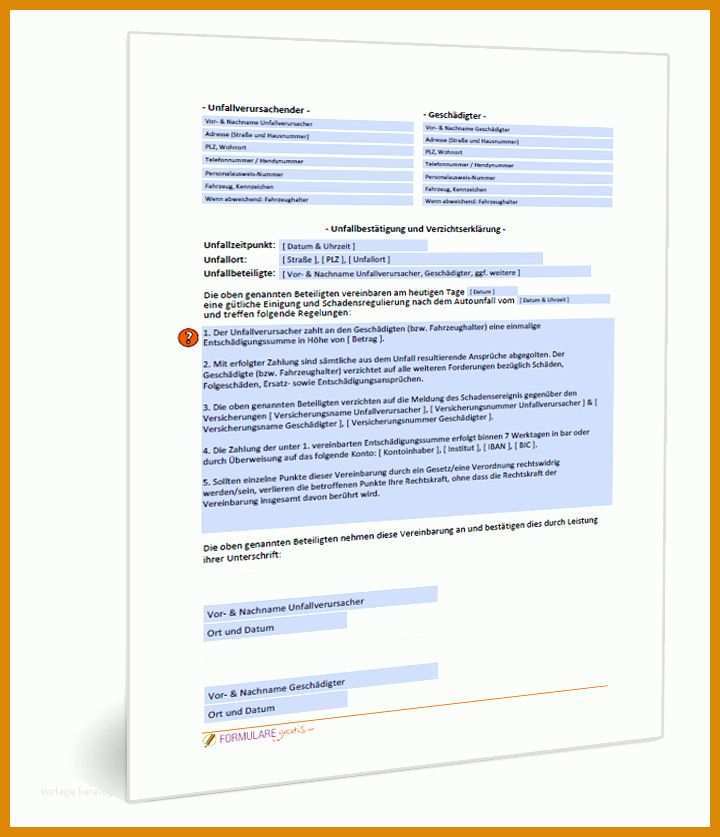 Perfekt Verzichtserklärung Kfz Schaden Vorlage 720x837