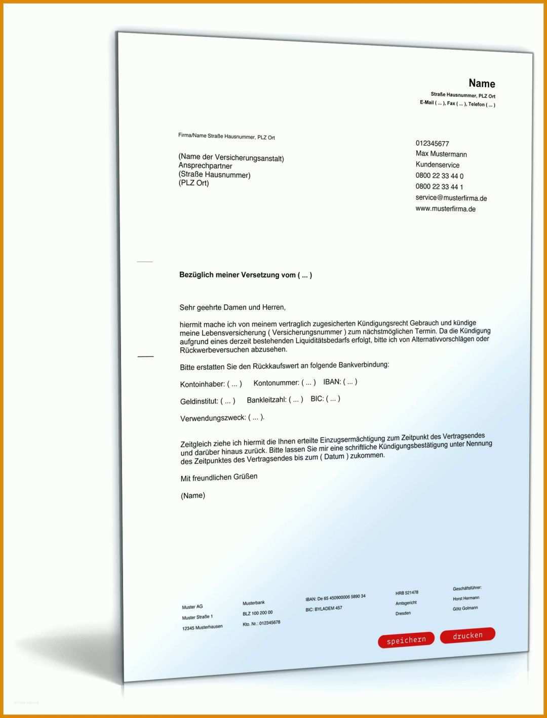 Modisch Vorlage Kündigung Lebensversicherung Allianz 1600x2100
