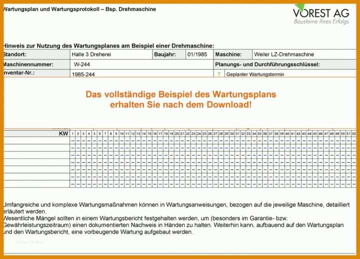 Ausnahmsweise Vorlage Wartungsplan 959x690