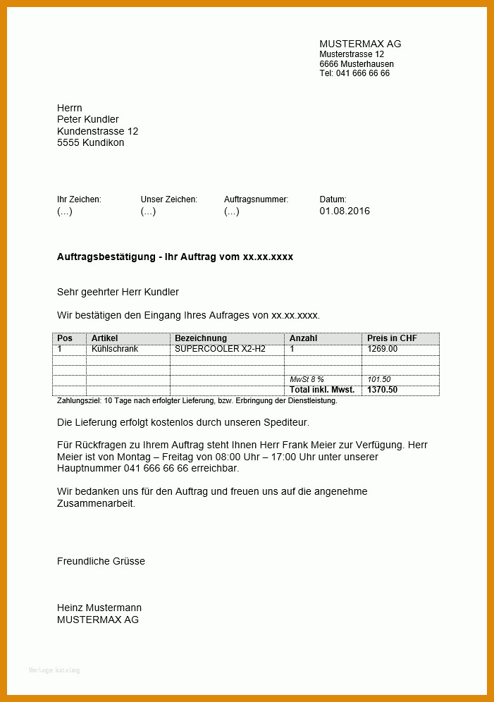 Kreativ Auftragsbestätigung Vorlage 701x996