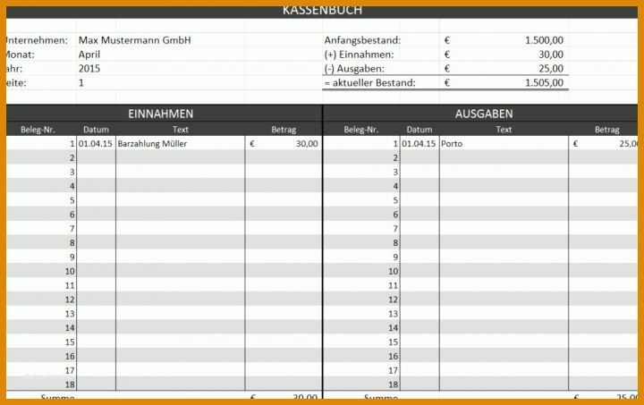 Erschwinglich Kassenbuch Führen Vorlage 1024x644