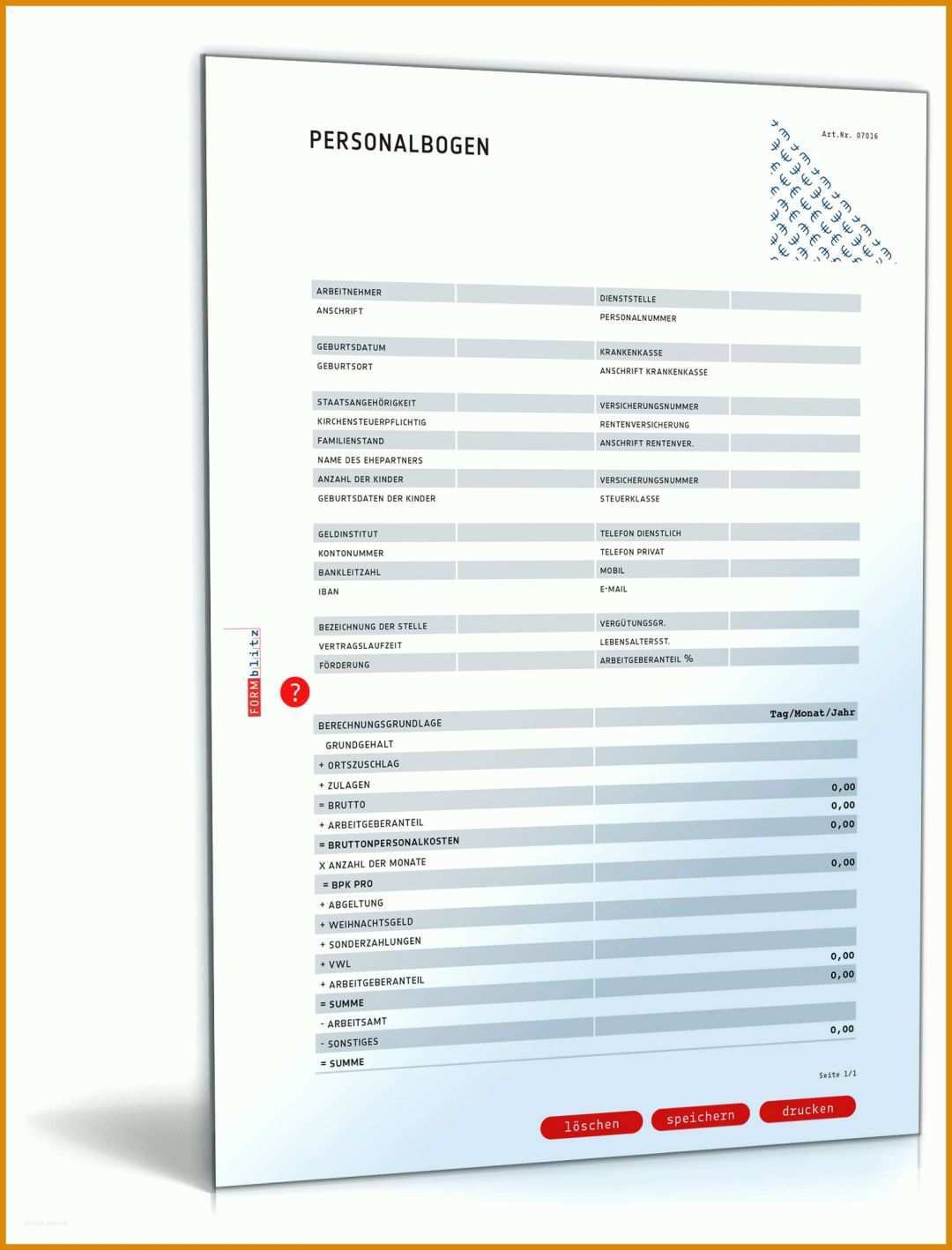 Atemberaubend Personaldatenblatt Vorlage Excel 1600x2100