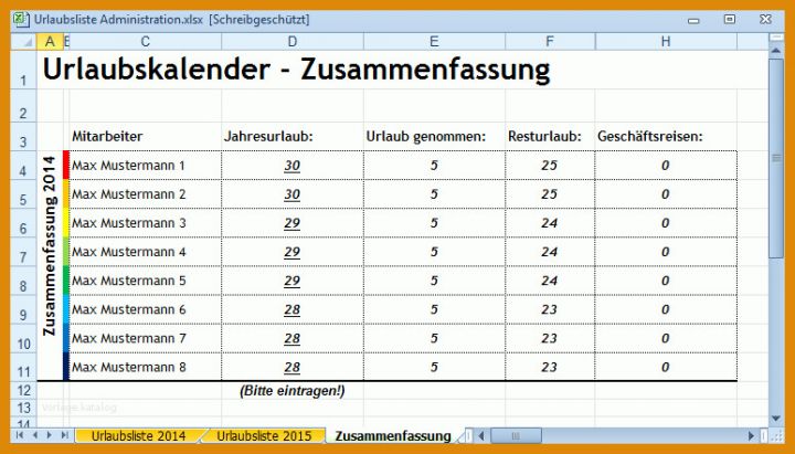 Einzahl Urlaubsliste Vorlage 773x441