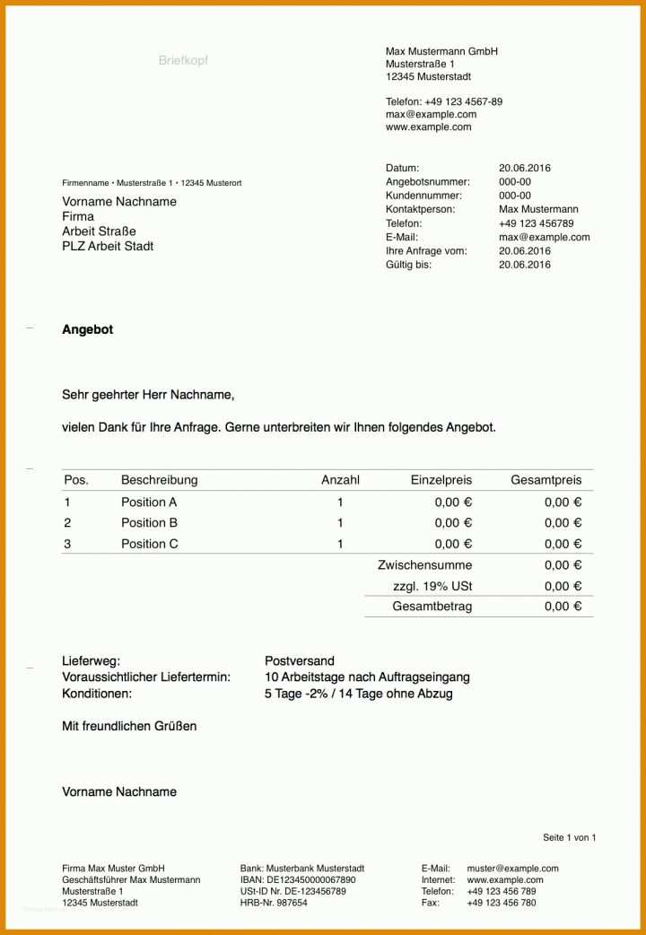 Faszinieren Angebot Erstellen Vorlage 1130x1636