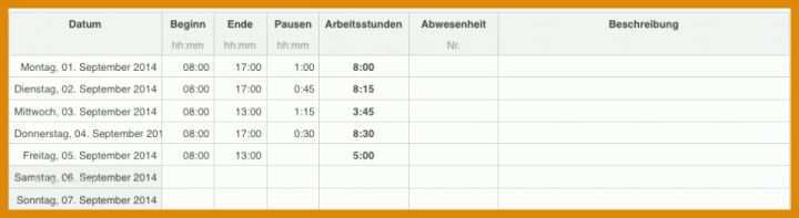 Hervorragend Arbeitszeit Vorlage 960x262