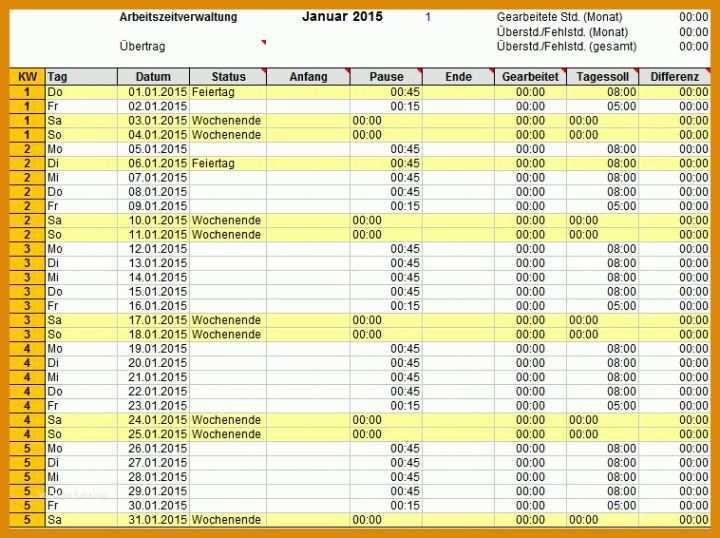 Tolle Arbeitszeiterfassung Vorlage 758x566