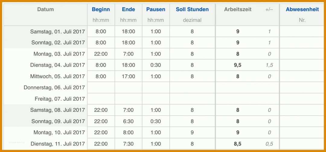 Einzigartig Datev Vorlage Zur Dokumentation Der Täglichen Arbeitszeit 2017 1516x710