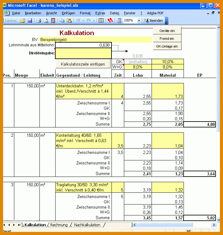 Hervorragend Kalkulation Excel Vorlage Kostenlos 718x756