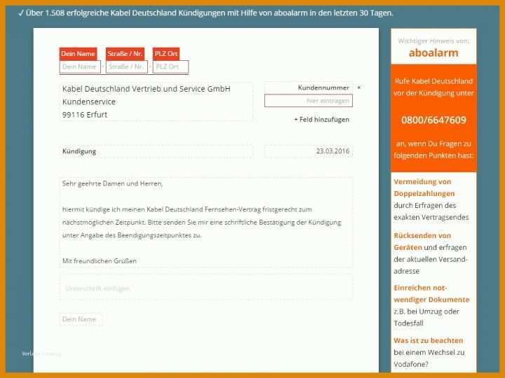 Faszinieren Kündigung Kabelanschluss Unitymedia Vorlage 936x702