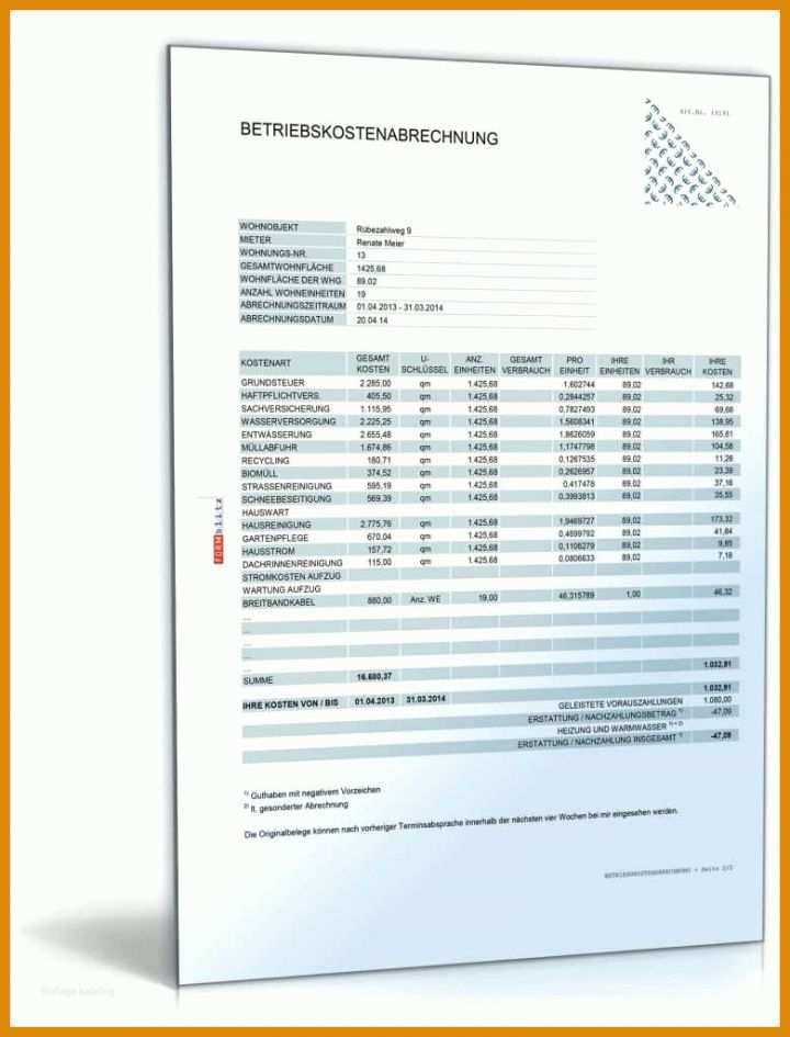 Phänomenal Nebenkostenabrechnung Für Vermieter Vorlage 780x1024