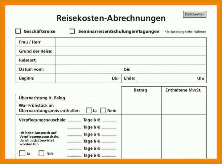 Ausnahmsweise Reisekostenabrechnung Vorlage Kostenlos 991x735
