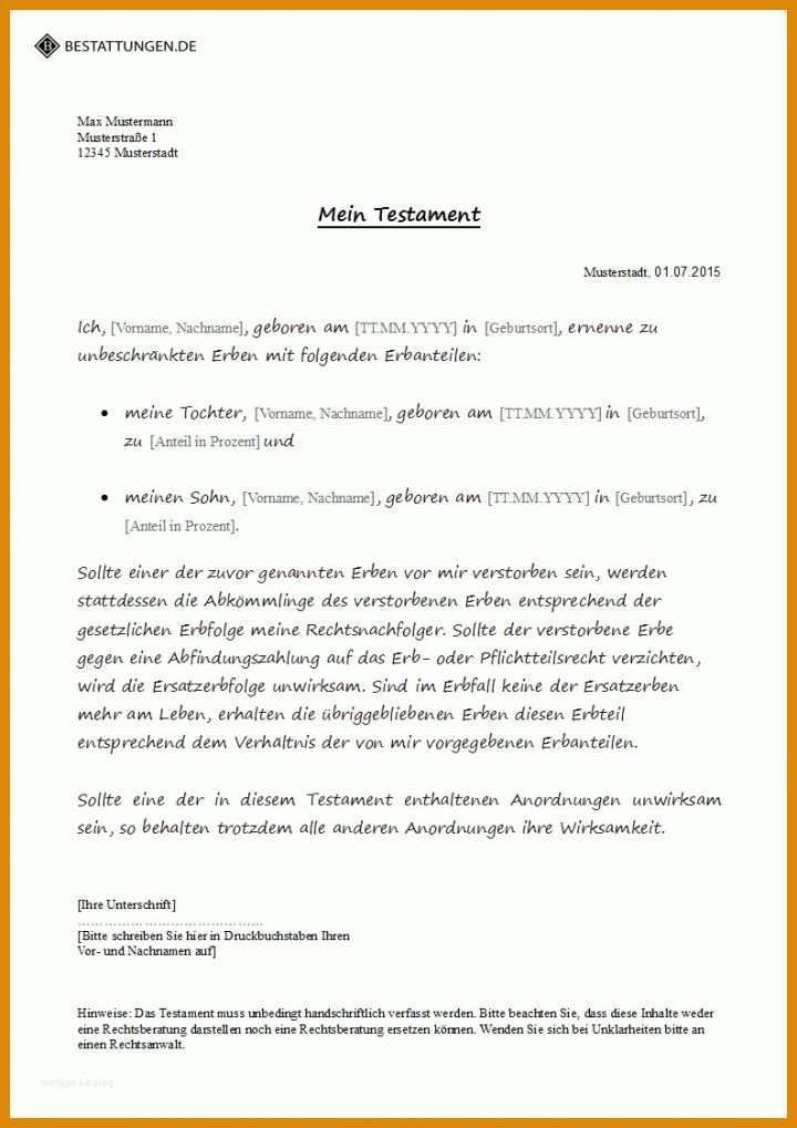 Auffällig Testament Schreiben Muster Vorlage 793x1122
