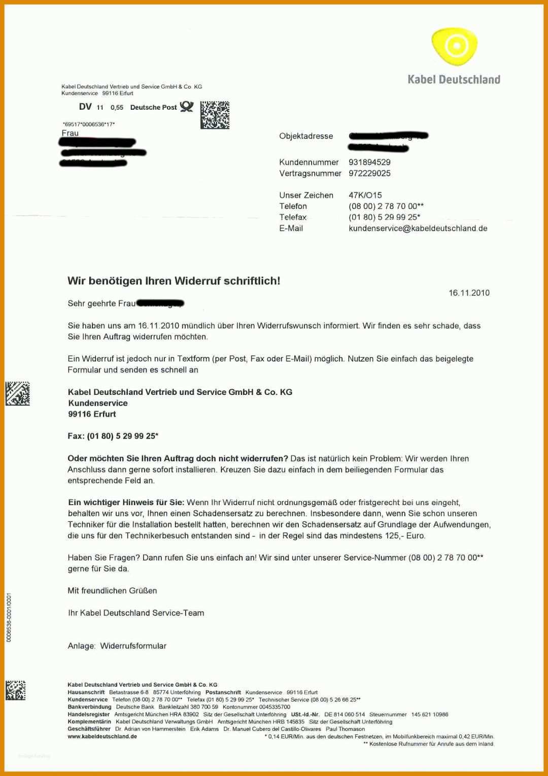 Angepasst Vodafone Kabel Deutschland Kündigung Vorlage 1240x1753