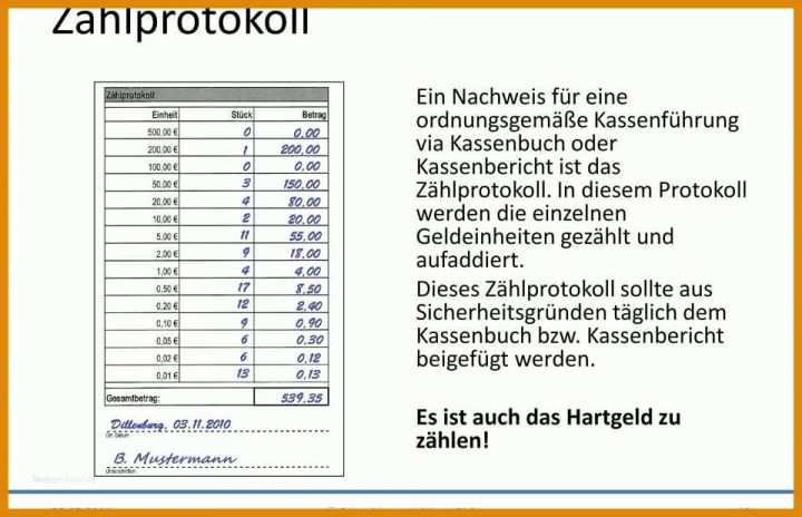 Faszinierend Zählprotokoll Kasse Vorlage Excel 960x619