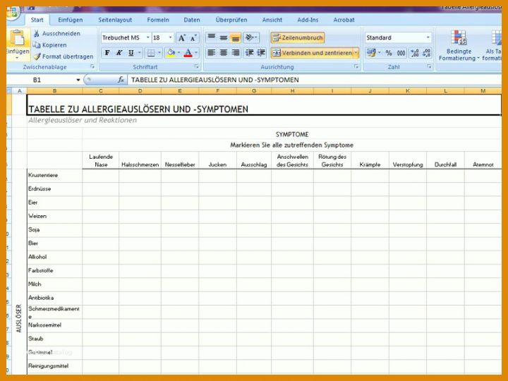 Bemerkenswert Allergene Tabelle Vorlage 800x600