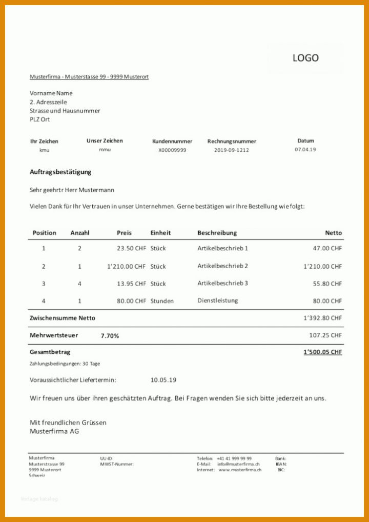 Auffällig Auftragsbestätigung Vorlage 724x1024