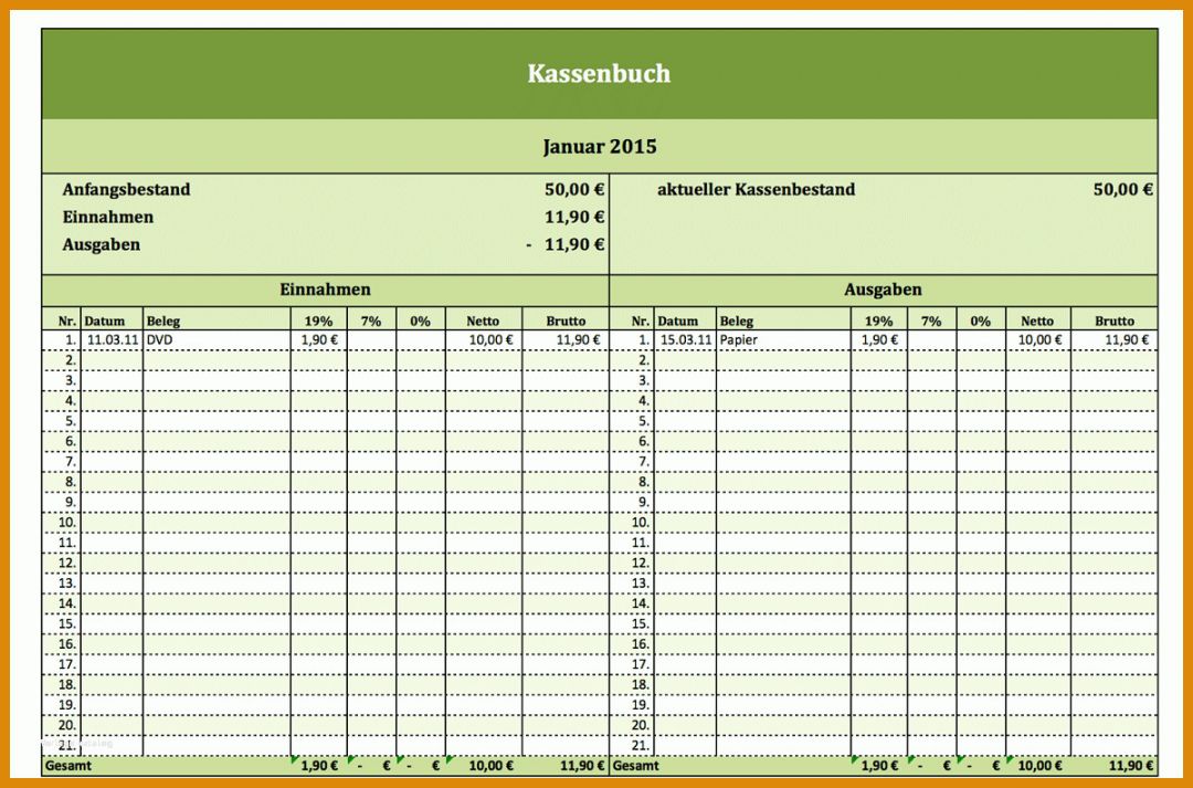 Beeindruckend Excel Vorlagen Kassenbuch 1200x792