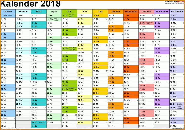 Kalender Excel Vorlage Kalender 2018 Excel Vorlagen