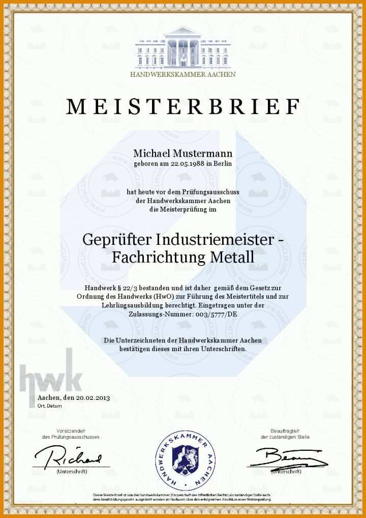 Außergewöhnlich Meisterbrief Vorlage Download 992x1403