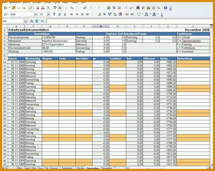 Ideal Open Office Arbeitszeiterfassung Vorlagen Kostenlos 1036x825