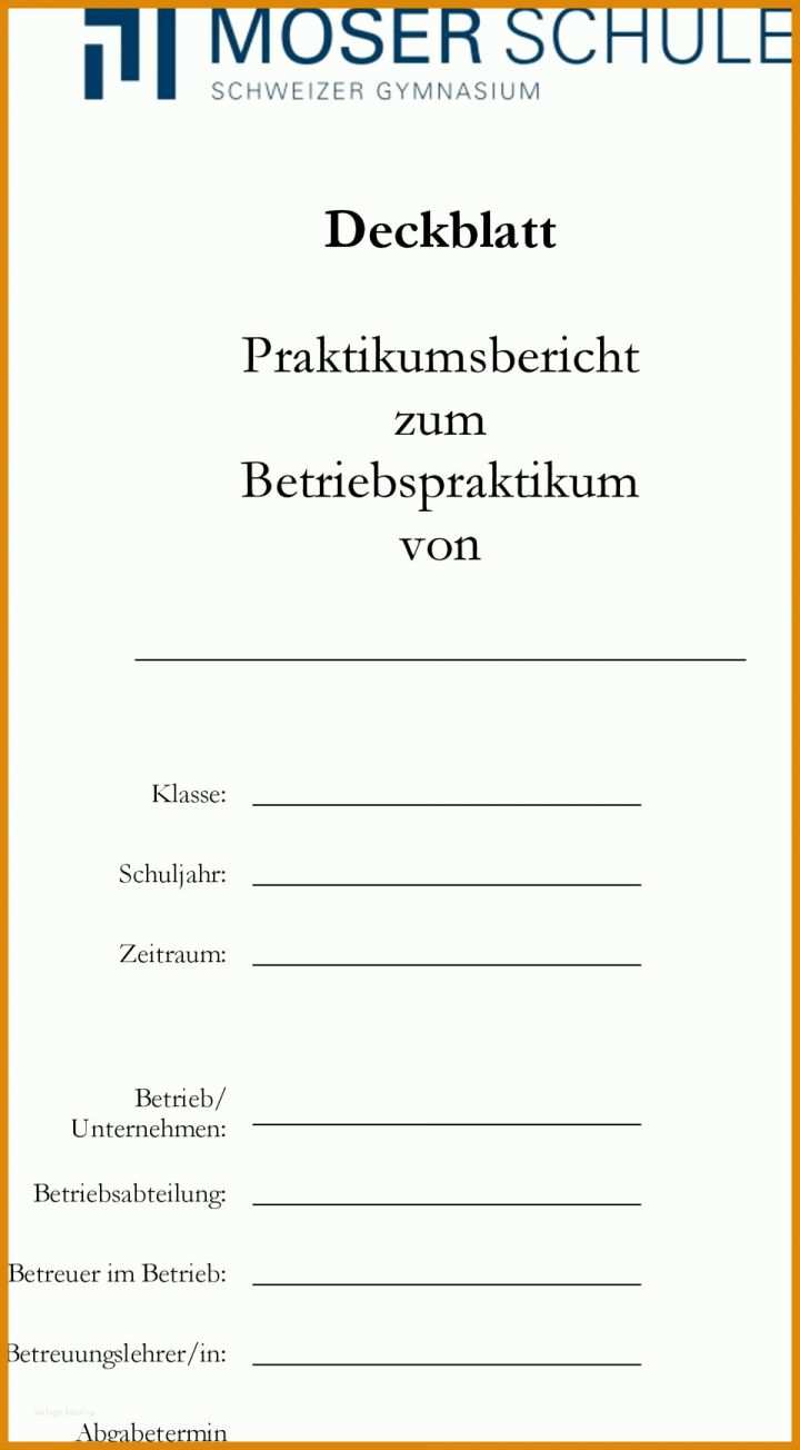Praktikumsbericht Vorlage Deckblatt Praktikumsbericht Zum Betriebspraktikum Von