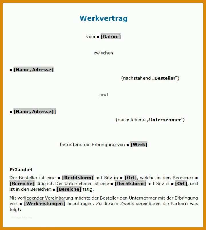 Werkvertrag Vorlage 57 Werkvertrag