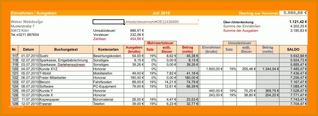 Erschwinglich Ausgaben Excel Vorlage Kostenlos 1531x559