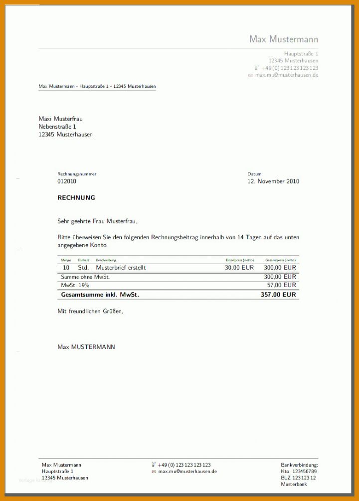 Modisch Brief Rechnung Vorlage 782x1091