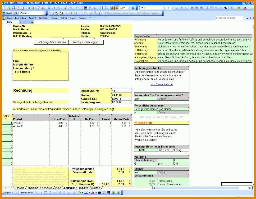 Außergewöhnlich Excel Vorlage Rechnung 1280x994