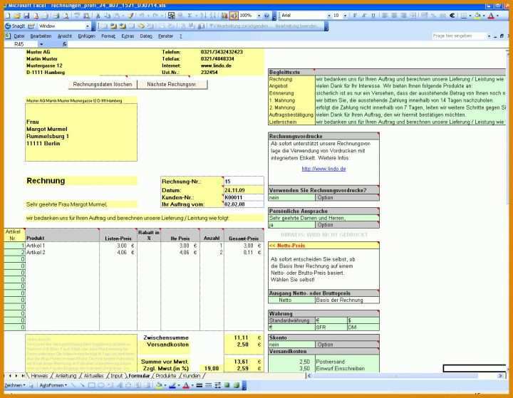 Außergewöhnlich Excel Vorlage Rechnung 1280x994