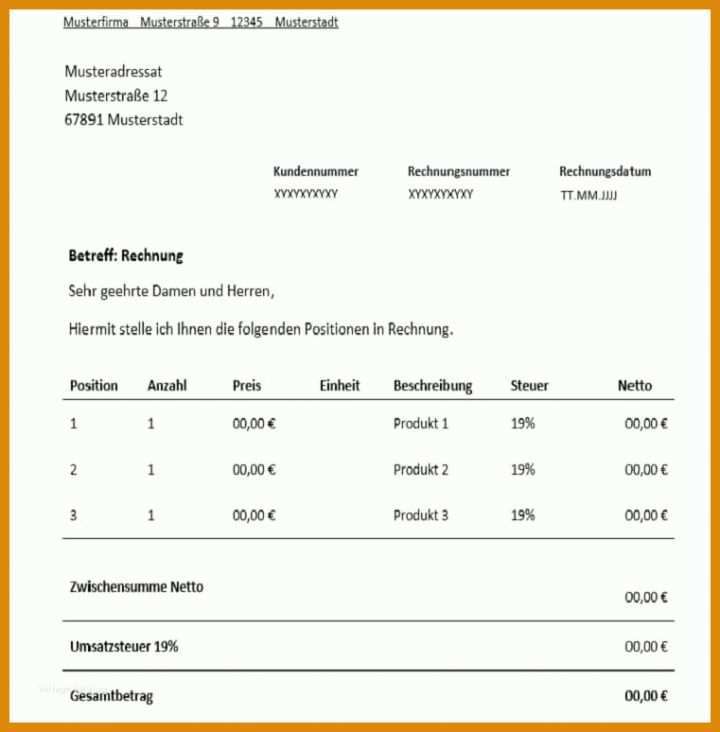 Wunderbar Rechnung Schreiben Vorlage Word 761x774