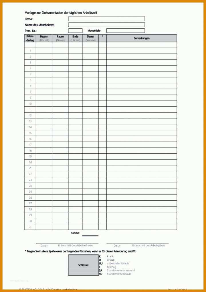 Unglaublich Vorlage Zur Dokumentation Der Täglichen Arbeitszeit Excel 826x1169