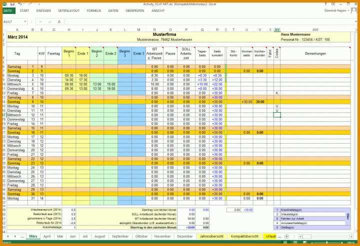 Zeiterfassung Excel Vorlage Kostenlos Zeiterfassung In Excel Activity Report