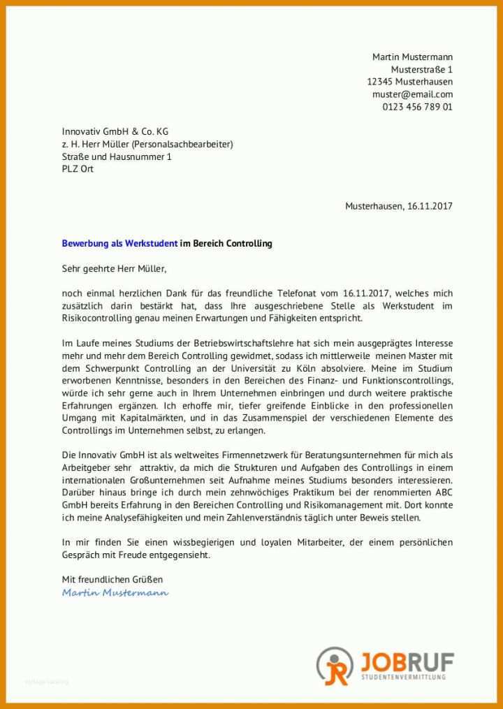 Auffällig Anschreiben Werkstudent Vorlage 836x1179