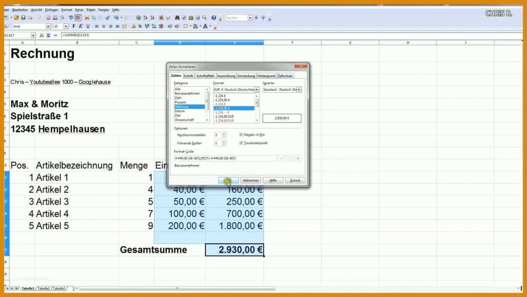 Allerbeste Excel Vorlage Rechnung 1280x720