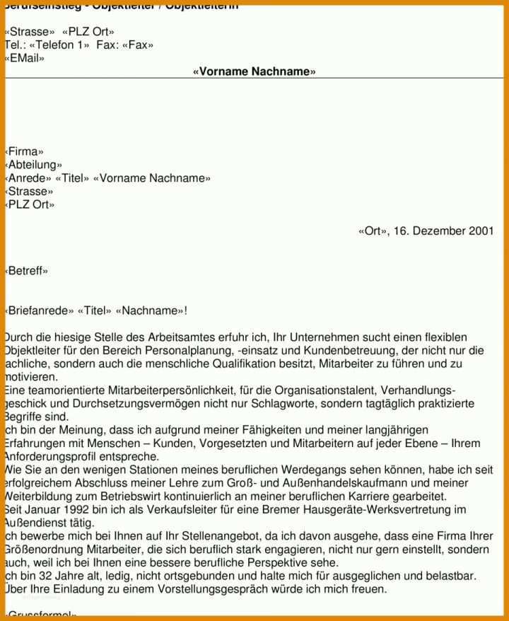Franchise Handbuch Vorlage Objektleiter Innen Bewerbungsschreiben Fuer