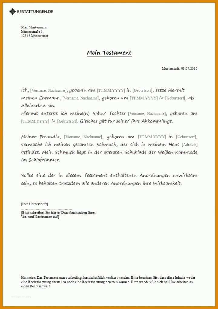 Fantastisch Testament Vorlage Alleinerbe Pdf 793x1122