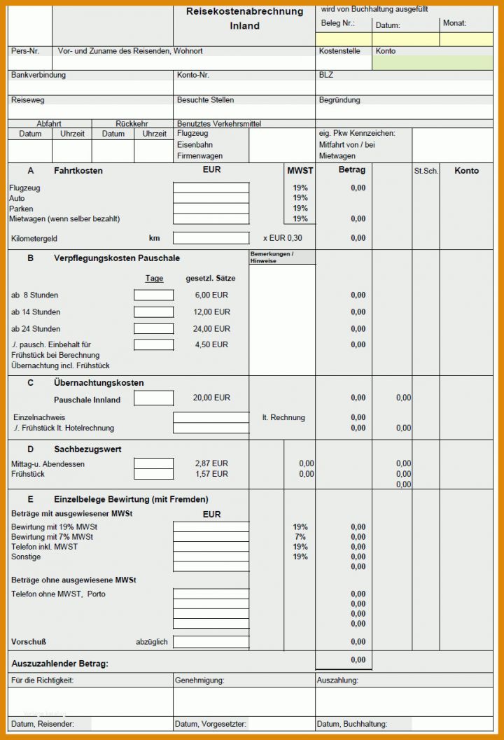 Außergewöhnlich Vorlage Reisekostenabrechnung Excel Kostenlos 865x1270