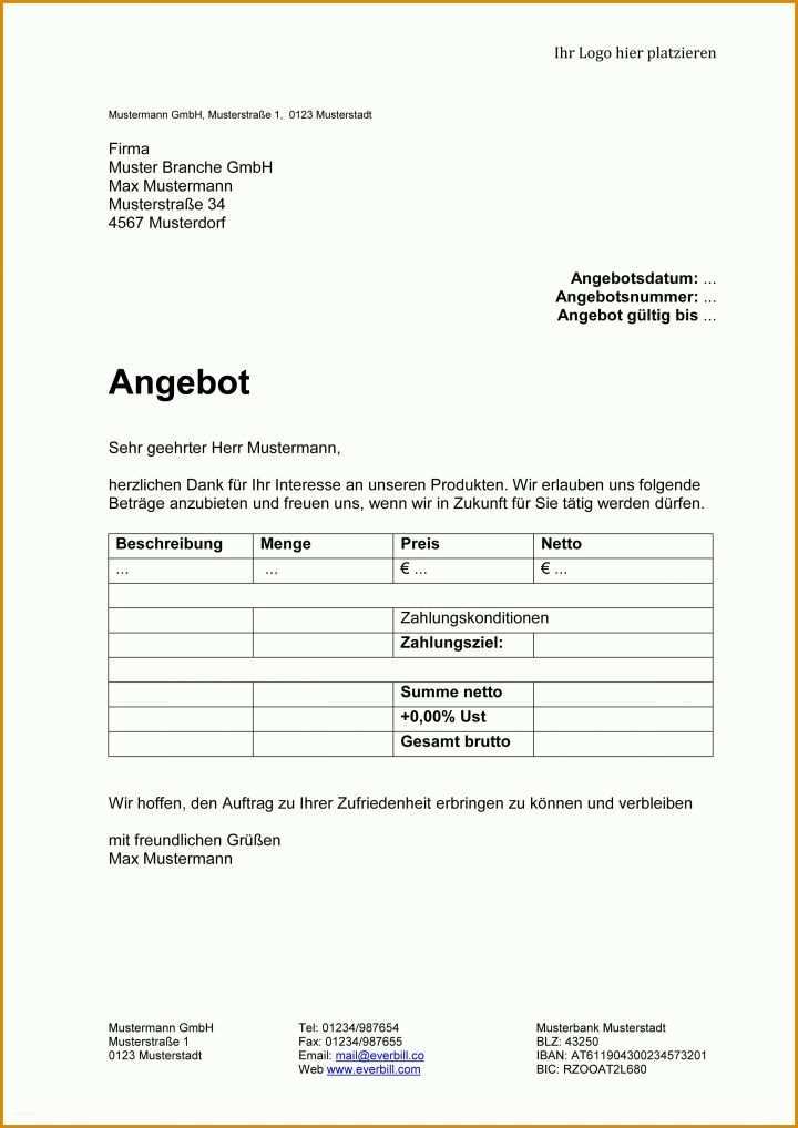 Rühren Angebot Kleinunternehmer Vorlage 2480x3508