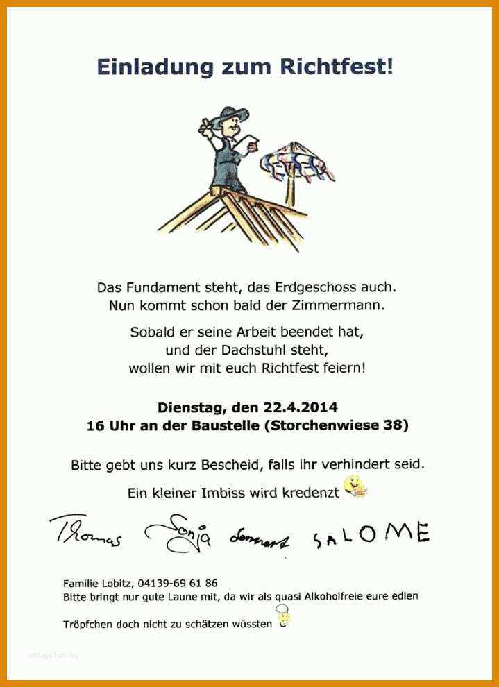 Schockierend Einladung Zum Richtfest Vorlage Kostenlos 719x990